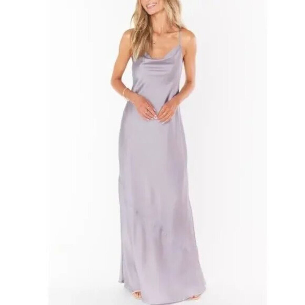 Show Me Your Mumu XS Tuscany Maxi Slip Dress Cowl Neck Dusty Purple Formal Satin - Picture 9 of 11